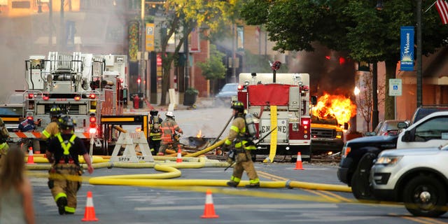 The explosion rocked the downtown area of Sun Prairie, a suburb of Madison, after a contractor struck a natural gas main Tuesday.