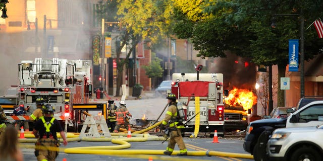 The explosion rocked the downtown area of Sun Prairie, a suburb of Madison, after a contractor struck a natural gas main Tuesday.