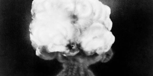 FILE - This July 16, 1945 photo, shows the mushroom cloud of the first atomic explosion at Trinity Test Site, New Mexico. The National Cancer Institute says its long-anticipated study into the cancer risks of New Mexico residents living near the site of the world's first atomic bomb test likely will be published in 2019. Institute spokesman Michael Levin told The Associated Press that researchers are examining data on diet and radiation exposure and expect to finish the study by early next year. (AP Photo, File)