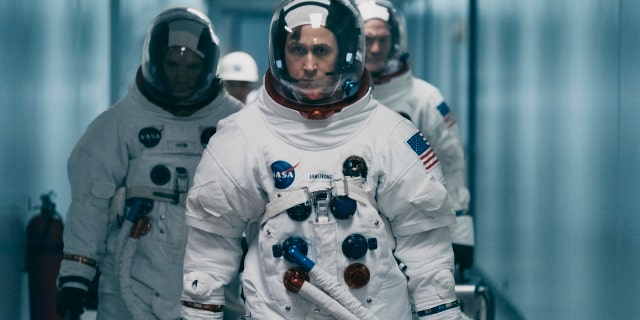 Ryan Gosling is in a scene from "First Man."