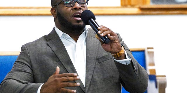 Botham Jean leads a Harding University event in Dallas, Sept. 21, 2017.