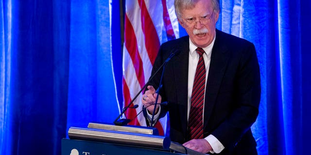 National Security Adviser John Bolton speaks at a Federalist Society luncheon at the Mayflower Hotel, Monday, Sept. 10, 2018, in Washington. (AP Photo/Andrew Harnik)