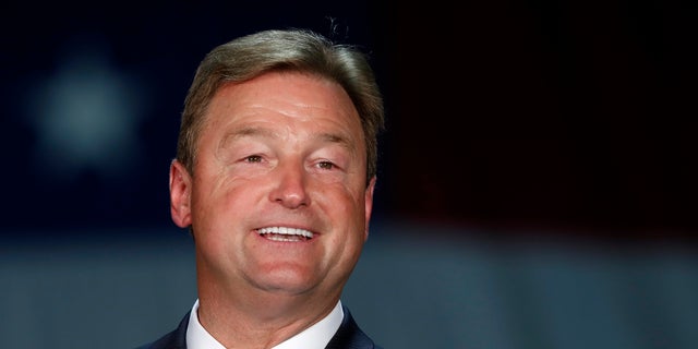 In this Sept. 7, 2018, file photo, former Sen. Dean Heller, R-Nev, speaks during a visit by Vice President Mike Pence at Nellis Air Force Base in Las Vegas. Heller is one of the front-runners in the Nevada GOP primary to take on Democrat Gov. Steve Sisolak.
