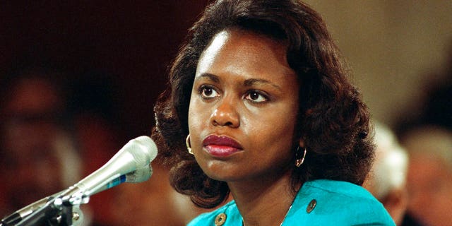 Anita Hill testifying before the Senate Judiciary Committee on the nomination of Clarence Thomas to the Supreme Court on Capitol Hill, Oct. 11, 1991.