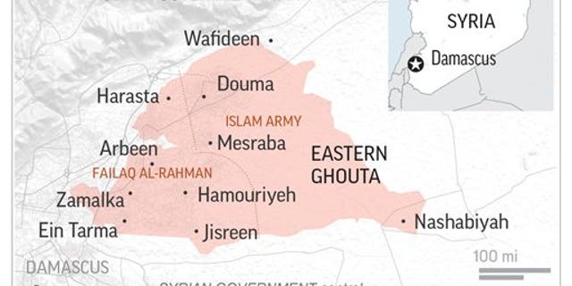 Map of eastern Ghouta, Syria.; 2c x 2 1/2 inches; 96.3 mm x 63 mm;
