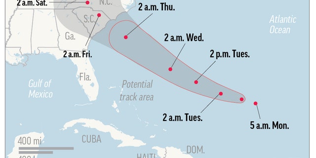 Map shows probable path of Hurricane Florence.