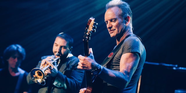 Sting performs on stage at the Bataclan concert hall Saturday.