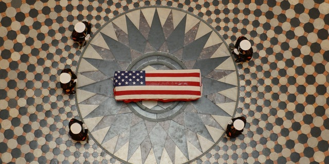 The casket of John Glenn at Ohio's capitol building in Columbus.
