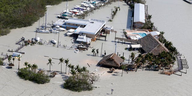 Floodwaters surround Gilbert's Resort in Key Largo, Florida.