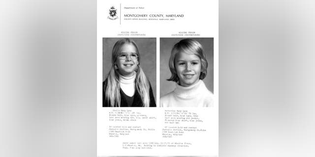 This image provided by the Montgomery County, Md., Police Department shows the original missing person/suspicious circumstances bulletin for the 1975 disappearance of sisters Sheila Lyon, left, and Katherine Lyon in Maryland.
