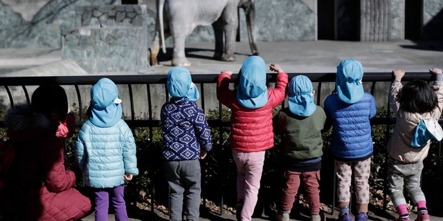 In this Jan. 27, 2016 photo, children look at Hanako the elephant at Inokashira Park Zoo on the outskirts of Tokyo. An online petition drive wants the 69-year-old Hanako, or "flower child," to be moved to a Thai sanctuary, to live in a natural, grassy habitat where elephants romp in herds, not alone in her concrete pen, with a wading pool she hardly uses and a nearby side building to spend the night. Its attracted tens of thousands of signatures already, with the aim of submitting them to the suburban Tokyo zoo and the Japanese government. (AP Photo/Eugene Hoshiko)