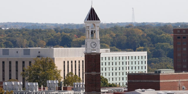The campus clock tower of Purdue University.