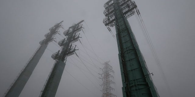 Transmission towers supplying power to the Kaesong Industrial Complex from South Korea are seen after South Korea cut off power.