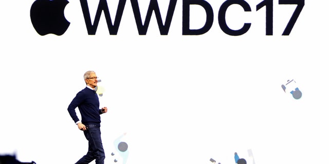 Tim Cook, CEO, speaks during Apple's annual worldwide developer conference (WWDC) in San Jose, California, on June 5, 2017. 