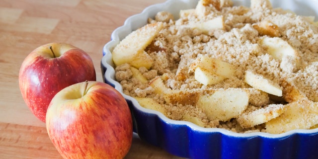 delicious home made apple crumble pie and apples