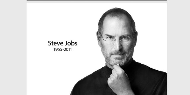 A screen shot of the website for Apple.com, which offered a simple yet honest tribute to the man who transformed personal computers.