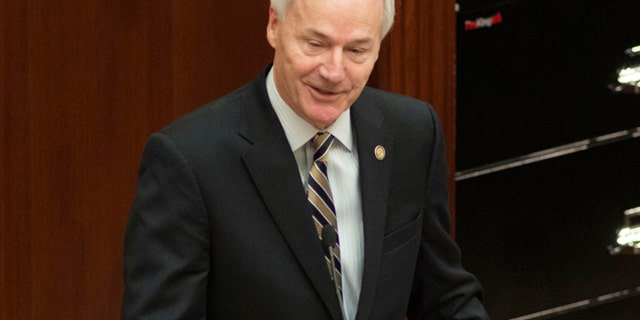 In this Jan. 10, 2017, file photo, Gov. Asa Hutchinson speaks to the Arkansas Legislature in Little Rock. Hutchison is now the chairman of the National Governors Association. (AP Photo/Brian Chilson, File)