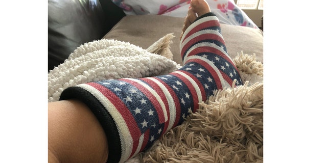 A photograph of South Carolina GOP congressional candidate Katie Arrington's new cast, donned in stars and stripes.