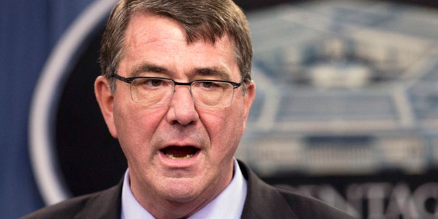 May 1, 2015: Defense Secretary Ash Carter speaks during a news conference at the Pentagon in Washington.