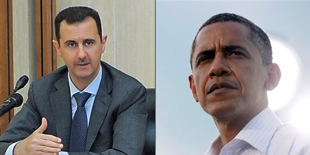 Shown here are Syrian President Bashar Assad and President Obama.