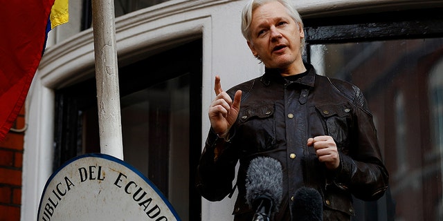 WikiLeaks founder Julian Assange is seen on the balcony of the Ecuadorian Embassy in London, Britain, May 19, 2017.
