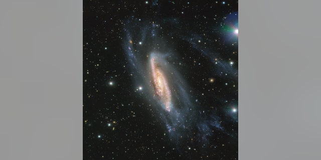 The European Southern Observatory's (ESO) Very Large Telescope in Chile captured this view of the spiral galaxy NGC 3981 in May 2018. The image was taken using the ESO's FORS2 instrument, as part of the Cosmic Gems program, which photographs the southern skies when conditions aren't good for scientific observations. An asteroid's trail can also be seen near the top, slightly right of center. Credit: ESO