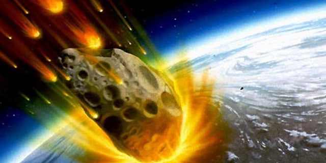 An artist's impression of an asteroid about to smash into the Earth.