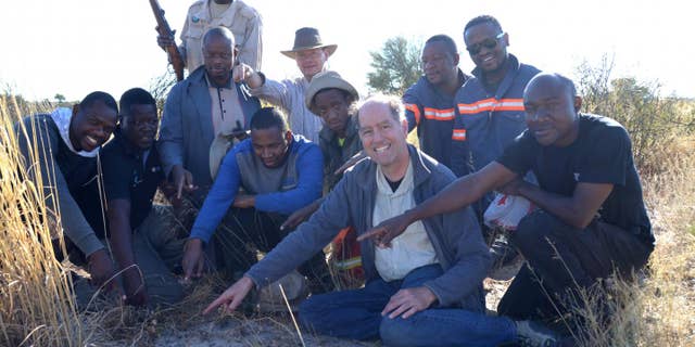 The search team identifying the spot where the meteorite was found.