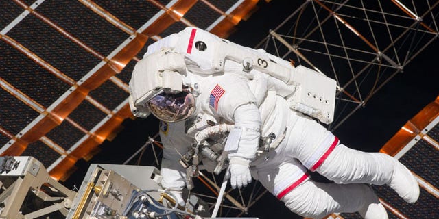 May 20, 2011: NASA astronaut Andrew Feustel floats in space on the first spacewalk of STS-134.