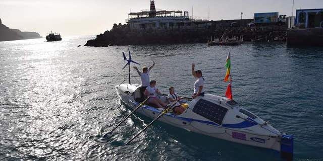 The rowers setting off on their trip in January.