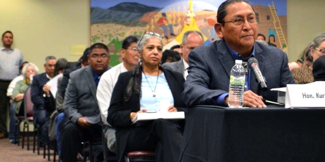 Gov. Kurt Riley of Acoma Pueblo testifies at a congressional field hearing in Albuquerque, N.M., on Tuesday, Oct. 18, 2016.