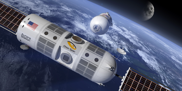 Artist's illustration of Orion Span's planned orbiting hotel, Aurora Station.