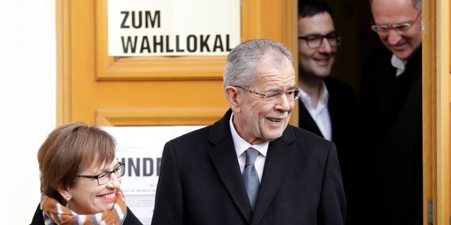 Alexander Van der Bellen leaves a polling station in Vienna on Sunday.