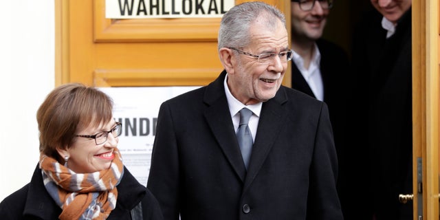 Alexander Van der Bellen leaves a polling station in Vienna on Sunday.