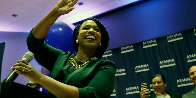 Ayanna Pressley celebrated her victory with supporters Tuesday night.