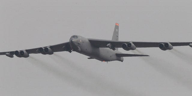 In this Sunday, Jan. 10, 2016, file photo, a U.S. Air Force B-52 bomber flies over Osan Air Base in Pyeongtaek, South Korea.
