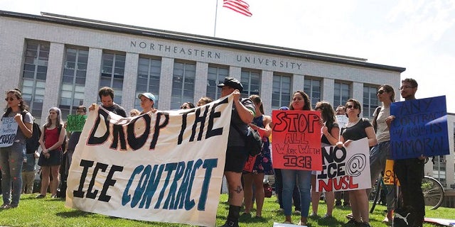 Northeastern University students in Boston protest the school's contract with ICE.