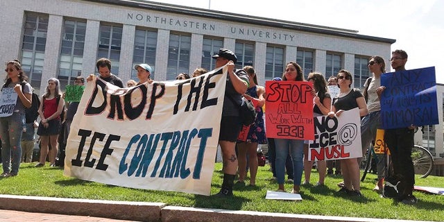 Northeastern University students in Boston protest the school's contract with ICE.