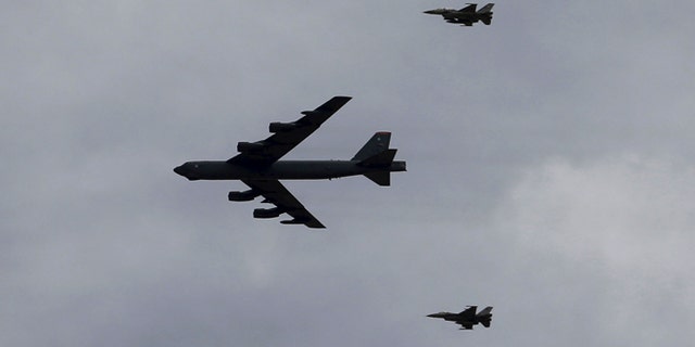 Russian jets on Tuesday intercepted a B-52 bomber, similar to the one above.