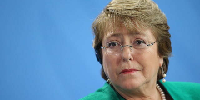BERLIN, GERMANY - OCTOBER 27: Chilean President Michelle Bachelet speaks to the media with German Chancellor Angela Merkel (not pictured) following talks at the Chancellery on October 27, 2014 in Berlin, Germany. Bachelet is on a two-day official visit to Germany, which includes a visit to Dresden, where Bachelet studied medicine as a student. (Photo by Sean Gallup/Getty Images)