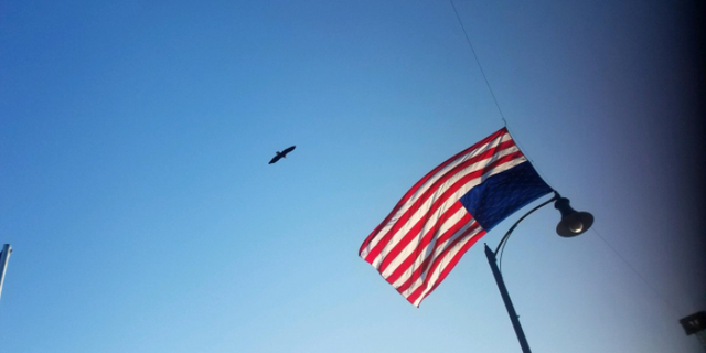 "There's no better symbol to represent America today than a flag but then for an eagle to land on a fire truck holding a flag," Andover Fire Chief Jerry Streich said.