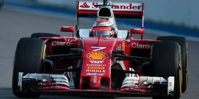 Ferrari driver Kimi Raikkonen of Finland steers his car during the Formula One Russian Grand Prix at the Sochi Autodrom racetrack in Sochi, Russia, Sunday, May 1, 2016.(AP Photo/Ivan Sekretarev)