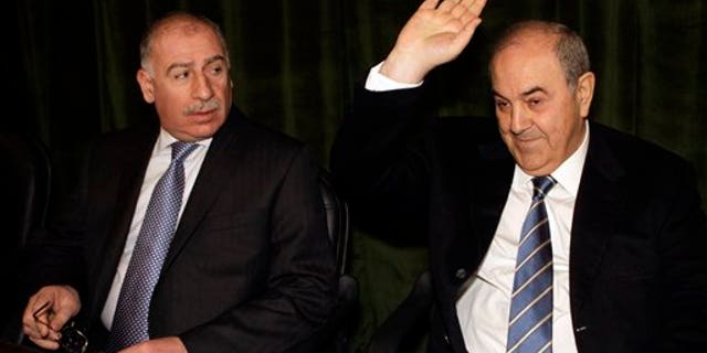 Jan. 18: Ayad Allawi, the leader of Iraq's main Sunni-backed and former Prime Minister, right, gestures as Iraq's Parliament Speaker Osama al-Nujaifi looks on during a meeting for the main Sunni-backed bloc in Baghdad, Iraq.