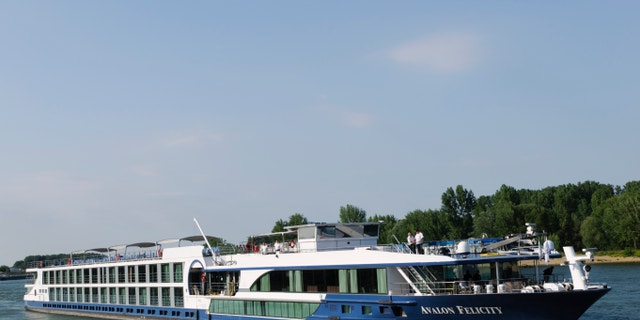 The Avalong Felicity River Cruise ship traveling on the Rhine River near the city of Speyer, Germany.