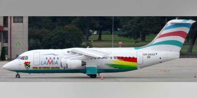 This photo released by the Bolivian Soccer Federation Tuesday, Nov. 29, 2016, shows the doomed BAE 146 Avro RJ85 LaMia jet, registration CP-2933, parked at the Viru Viru airport in Santa Cruz, Bolivia, Oct. 4, 2016. There are indications that the LaMia jet ran out of fuel, moments before crashing into the Andes near Medellin, on Monday evening. It is not known whether the lack of fuel was because they did not have enough for the flight, a leak or for some other reason. (Andres Dorado/Bolivian Soccer Federation via AP)