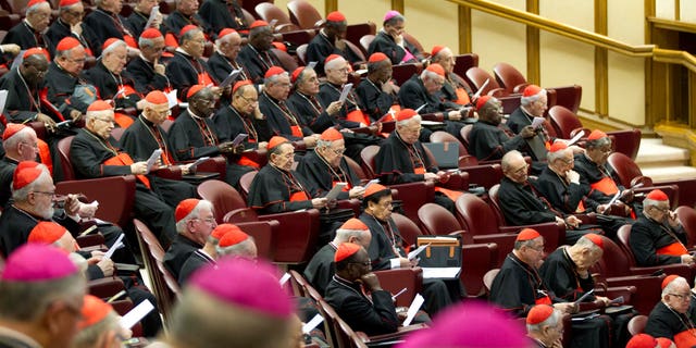 Cardinals and bishops listen to Pope Francis' speech as they attend a special consistory in the Synod hall at the Vatican, Thursday, Feb. 12, 2015. 
