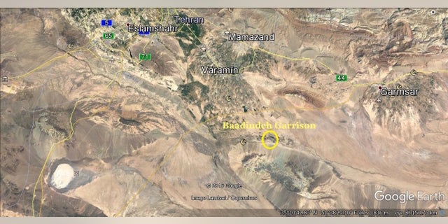 This satellite photo shows the position of the Badindeh Garrison in Iran.