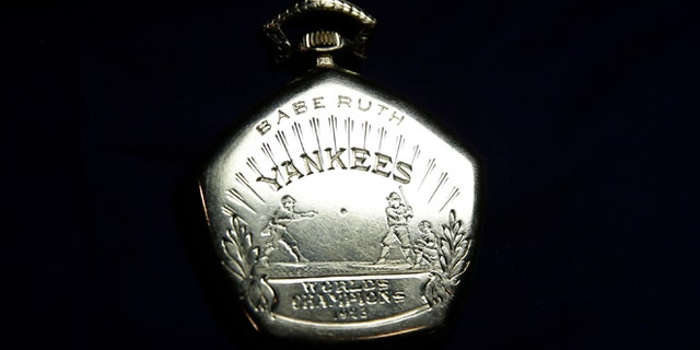 Jan. 22, 2014: A pocket watch that was given to Babe Ruth in 1923 is displayed at Heritage Auctions office in Dallas. (AP/LM Otero)