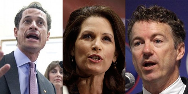 Shown here are Rep. Anthony Weiner, left, Rep. Michele Bachmann, center, and Sen. Rand Paul.