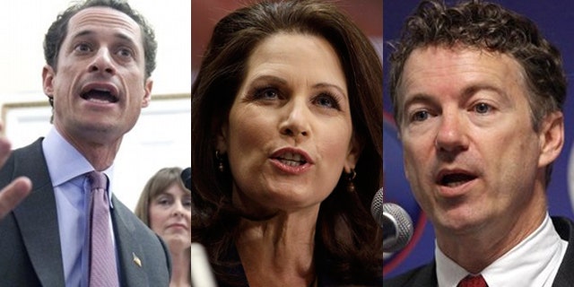 Shown here are Rep. Anthony Weiner, left, Rep. Michele Bachmann, center, and Sen. Rand Paul.